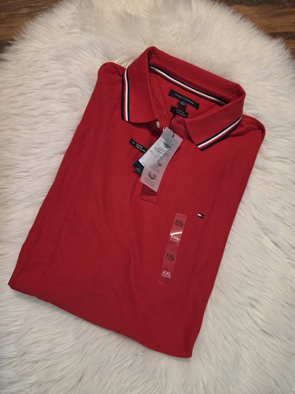 Tommy Hilfiger Red Polo with Contrast Stripe Collar